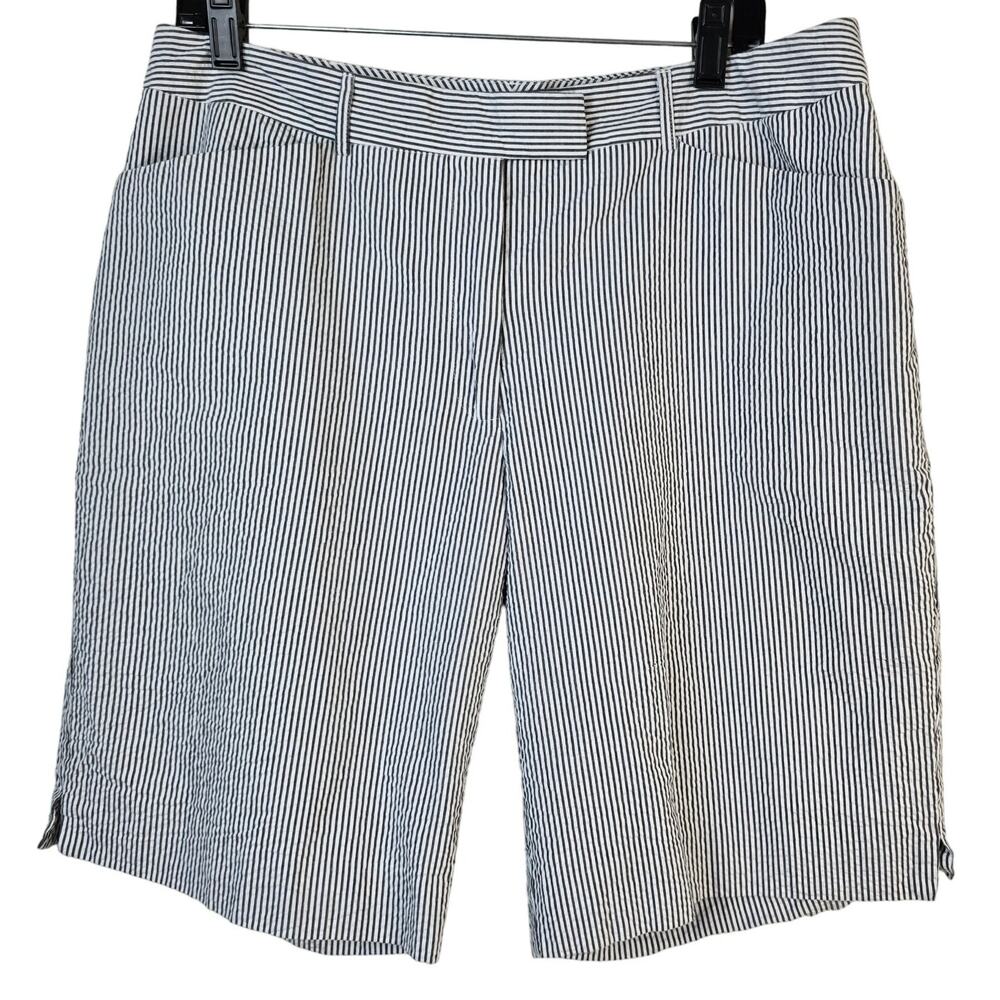 Pendleton Shorts Women's 16 Gray White Stripe Seersucker 10 Inch Classic Coastal
